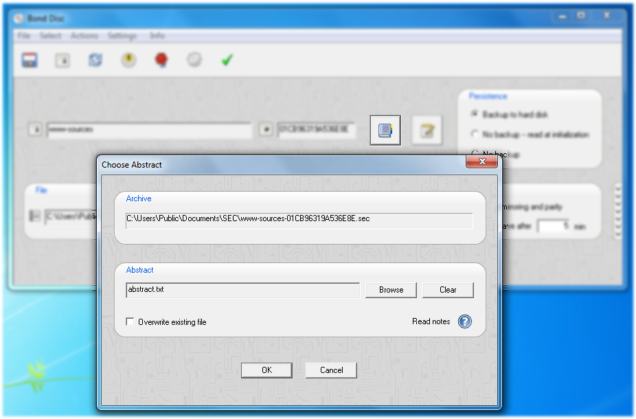 Screenshot: archive abstract dialog