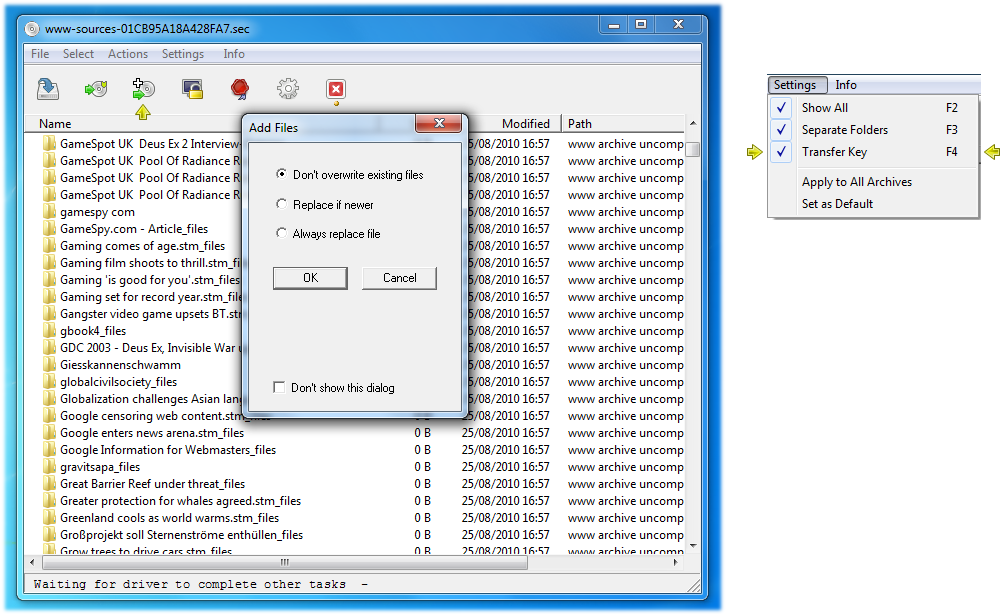 Screenshot: archive manager - add files