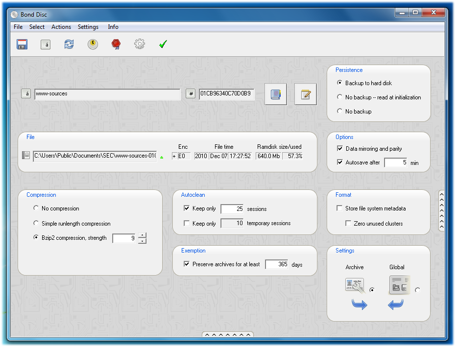 Screenshot: configuration dialog expanded