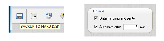Screenshot: backup button and autosave option