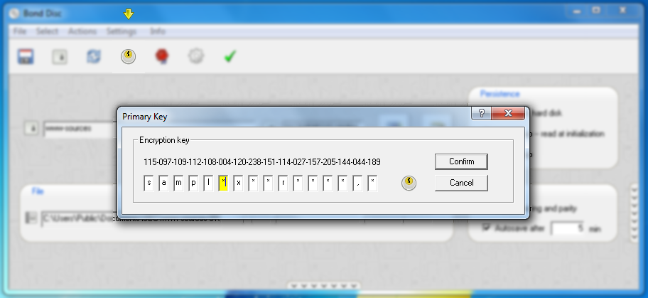 Screenshot: encryption key dialog