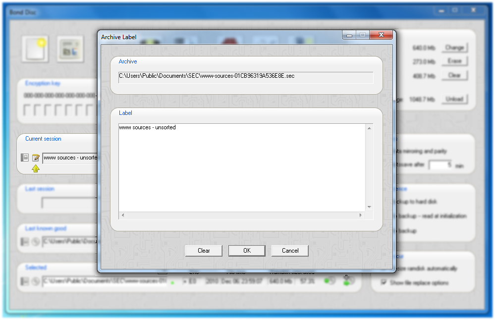 Screenshot: control center: file/label/abstract toggle + archive label editor