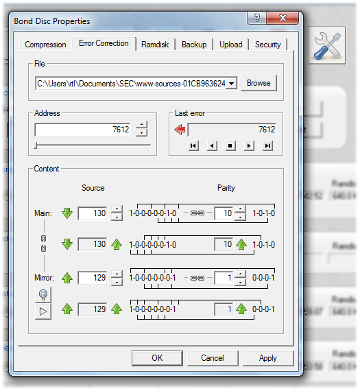Screenshot: error correction dialog