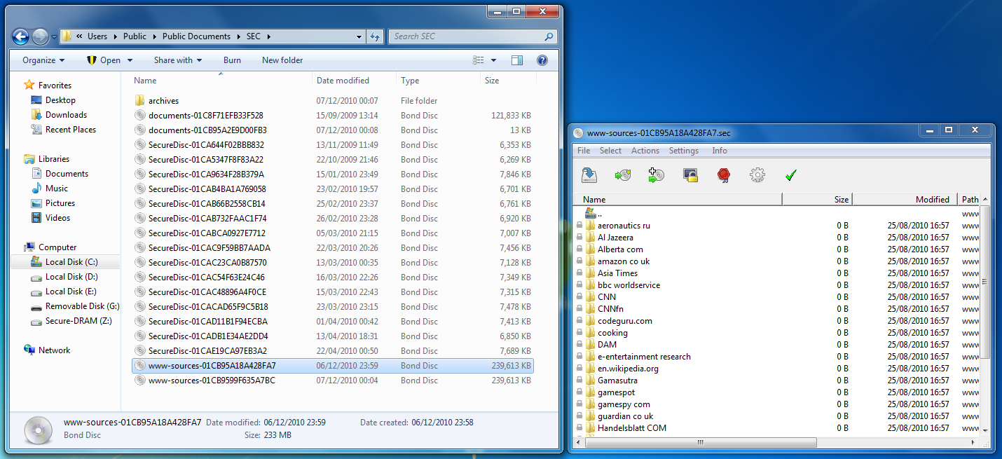 Screenshot: folder with archives + archive manager