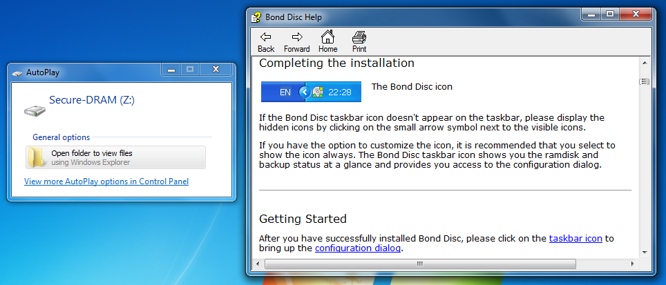 Screenshot: ramdisk volume + help intro