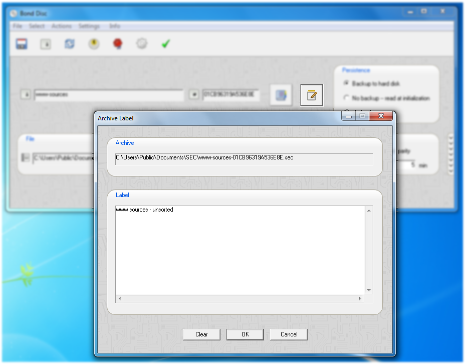 Screenshot: archive label editor