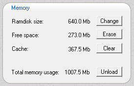 Screenshot: control center: ramdisk memory configuration