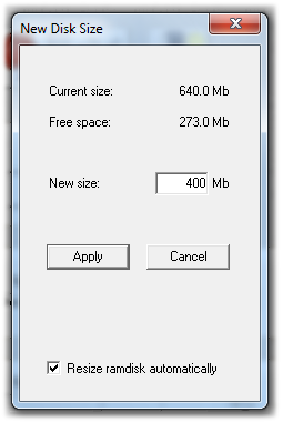 Screenshot: ramdisk resize dialog