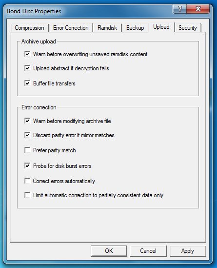 Screenshot: error correction settings