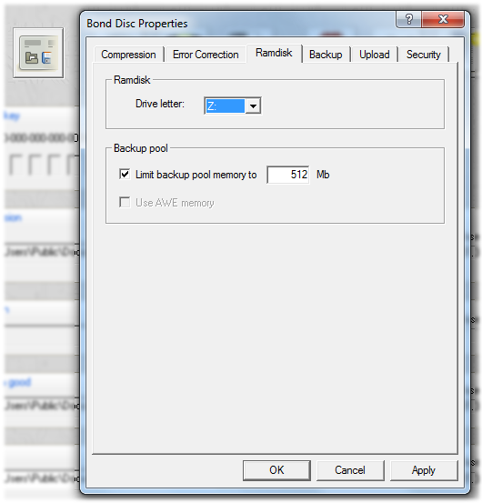 Screenshot: ramdisk property settings